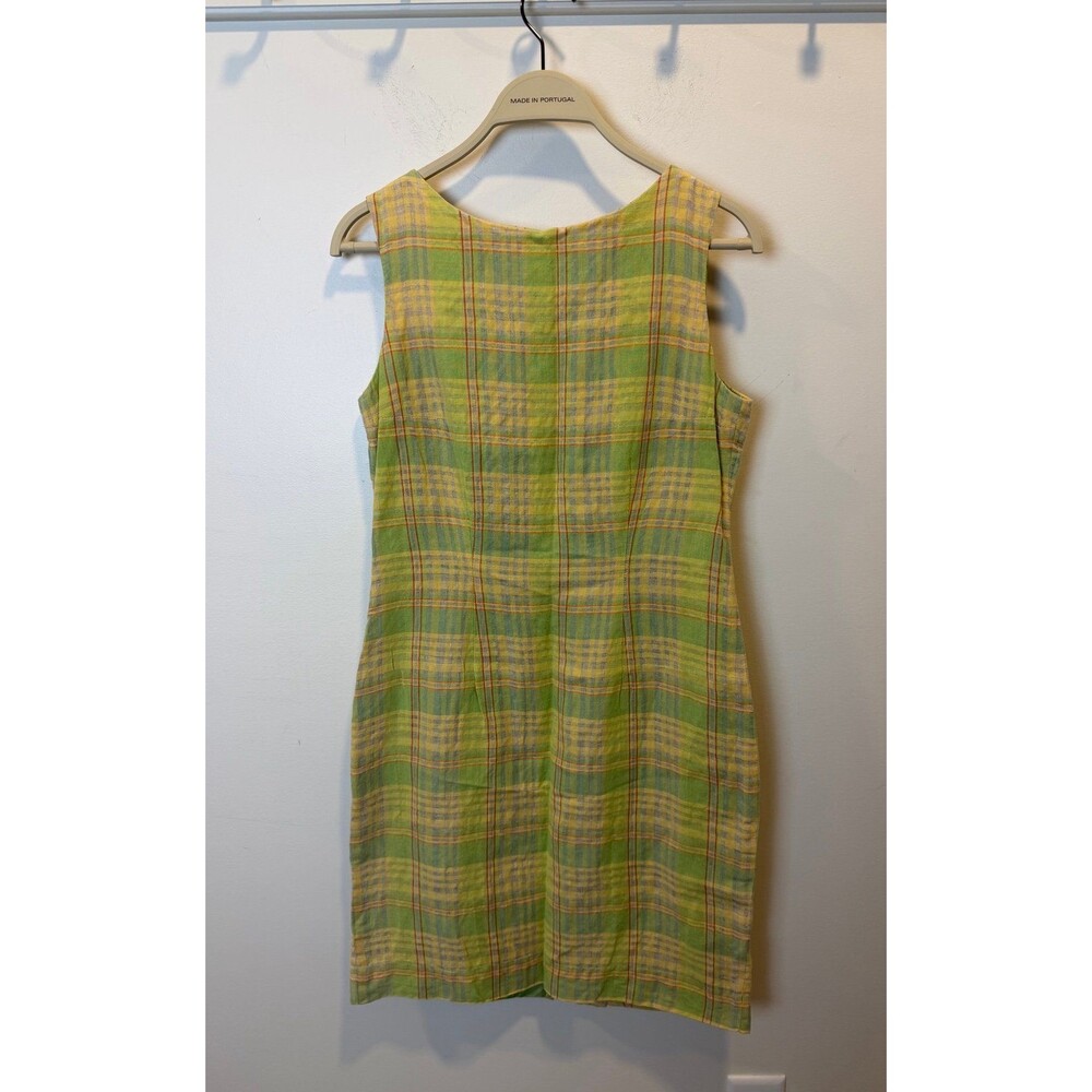 Vintage Jones New York Linen Blend Plaid Romper Jumpsuit Green Yellow Size 6